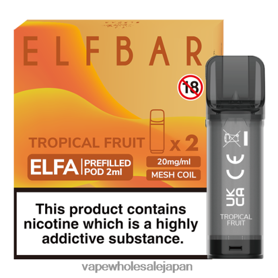 J26420328 電子タバコ コンビニ - トロピカルフルーツ ELFBAR Elfa 充填済みポッド - 2ml - 20mg (2 パック)